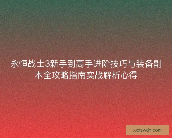 永恒战士3新手到高手进阶技巧与装备副本全攻略指南实战解析心得